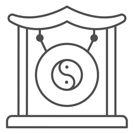 Chinese gong thin line icon, chinese mid autumn festival concept, asian musical instrument sign on white background, traditional gong from china icon in outline style. Vector graphics.のイラスト素材