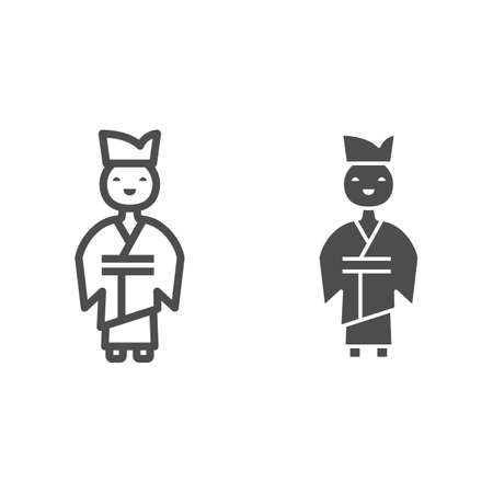 Chinese man line and solid icon, chinese mid autumn festival concept, boy in traditional costume sign on white background, male from china icon in outline style for web design. Vector graphics.のイラスト素材