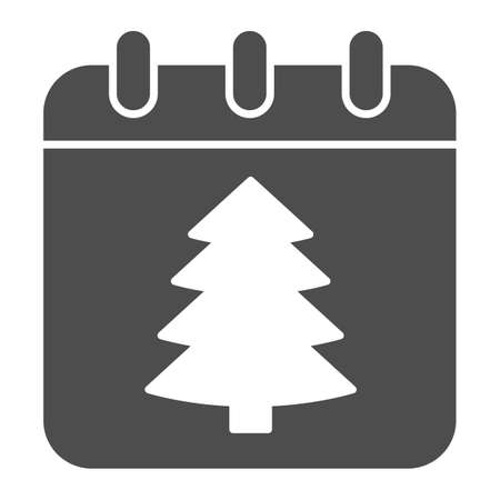 New Year Date solid icon, Christmas concept, winter holiday Calendar sign on white background, christmas tree on paper icon in glyph style for mobile concept. Vector graphics.のイラスト素材