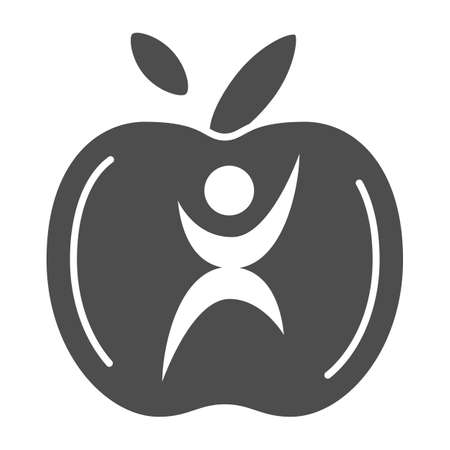 Man on apple solid icon, healthy lifestyle concept, vitamins sign on white background, human health icon in glyph style for mobile concept and web design. Vector graphics.のイラスト素材