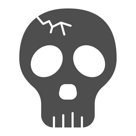 Skull with crack solid icon, halloween concept, cracked skull without lower jaw sign on white background, dead head icon in glyph style for mobile concept and web design. Vector graphics.のイラスト素材