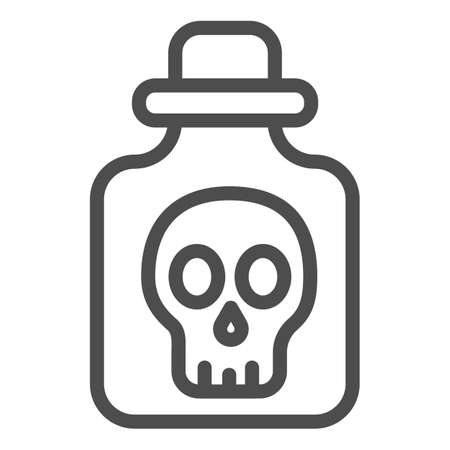 Poison in bottle line icon, halloween concept, bottle with skull sign on white background, vial with dangerous liquid icon in outline style for mobile concept, web design. Vector graphics.のイラスト素材