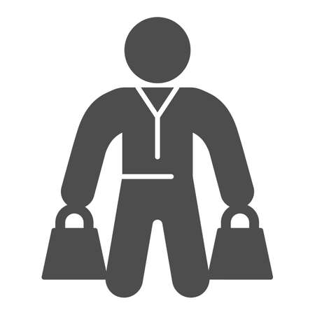 Buyer with packages solid icon, Black Friday concept, shopper sign on white background, Customer with shopping bags icon in glyph style for mobile concept and web design. Vector graphics.のイラスト素材