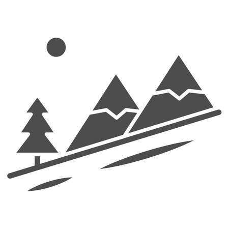 Winter mountain landscape solid icon, World snowboard day concept, Descent from the mountain sign on white background, ski track icon in glyph style for mobile and web. Vector graphics.のイラスト素材