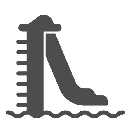 Slide with ladder for launching into water solid icon, waterpark concept, Water slide sign on white background, water attraction with ladder icon in glyph style. Vector graphics.のイラスト素材