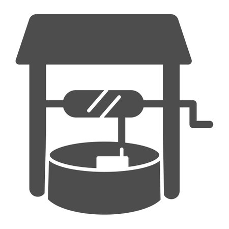 Water well solid icon, farm garden concept, draw-well sign on white background, well icon in glyph style for mobile concept and web design. Vector graphics.のイラスト素材