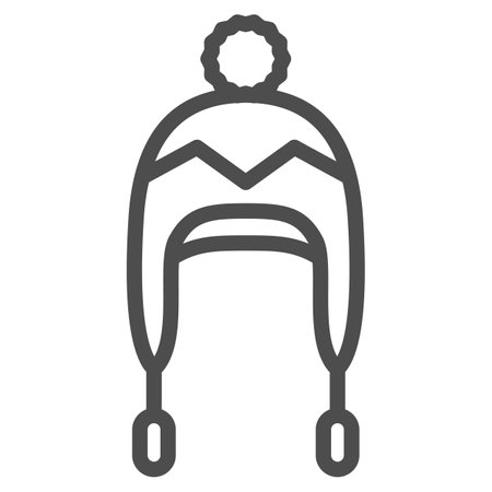 Knitted hat with strings line icon, Winter clothes concept, winter headdress sign on white background, hat with bubo for child icon in outline style for mobile and web. Vector graphics.のイラスト素材