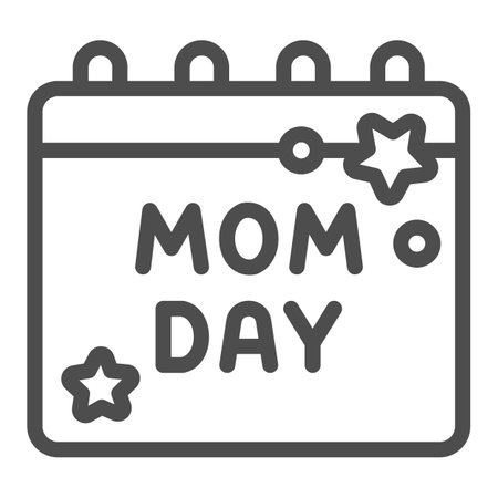 Happy mother day calendar line icon, Mother day concept, date celebration reminder sign on white background, mom day calendar icon in outline style for mobile, web design. Vector graphics.のイラスト素材