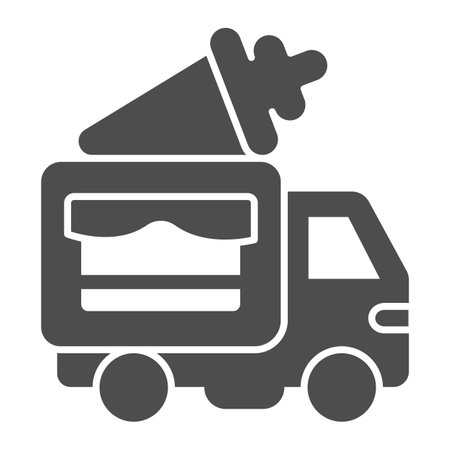 Ice Cream Van solid icon, waterpark concept, ice cream truck sign on white background, Truck with Ice Cream cone on top icon in glyph style for mobile concept, web design. Vector graphics.のイラスト素材