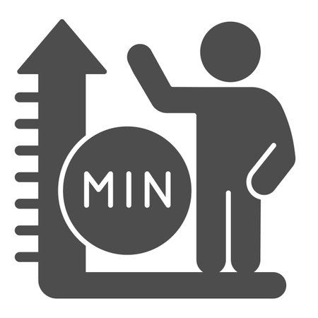 Ruler and human height solid icon, waterpark concept, Man tall scale sign on white background, man and height chart icon in glyph style for mobile concept and web design. Vector graphics.のイラスト素材