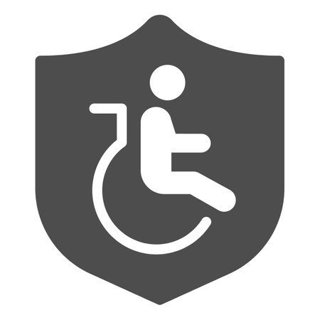 Wheelchair protection emblem solid icon, disability concept, wheelchair disabled sign on white background, wheelchair protection emblem icon in glyph style. Vector graphics.のイラスト素材