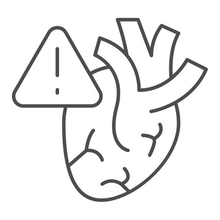 Heart risk of stroke thin line icon, disability concept, heart attack sign on white background, symptoms of heart diseaseicon icon in outline style. Vector graphics.のイラスト素材