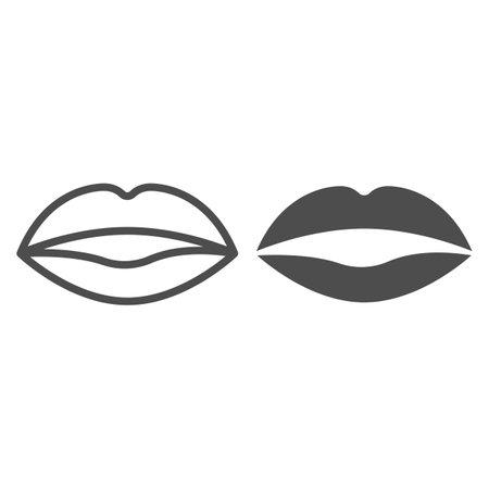 Lips line and solid icon, passion concept, Kiss sign on white background, Lips icon in outline style for mobile concept and web design. Vector graphics.のイラスト素材