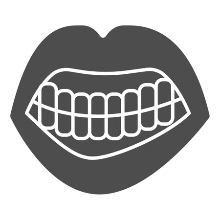 Angry mouth solid icon, emotion concept, sad lips and teeth sign on white background, facial emotion icon in glyph style for mobile concept and web design. Vector graphics.のイラスト素材