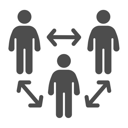 Social distance in group solid icon, social distancing concept, Coronavirus epidemic protective sign on white background, distance between three people icon in glyph style. Vector graphicsのイラスト素材