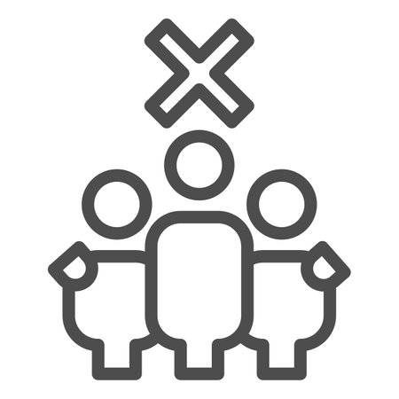 Three person and ban line icon, social distancing concept, No three people group sign on white background, ban on gathering icon in outline style for mobile and web design. Vector graphicsのイラスト素材
