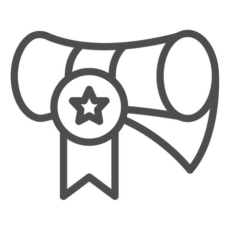 Roll of paper with ribbon and star diploma line icon, education concept, diploma sign on white background, diploma icon in outline style for mobile concept and web design. Vector graphics.のイラスト素材