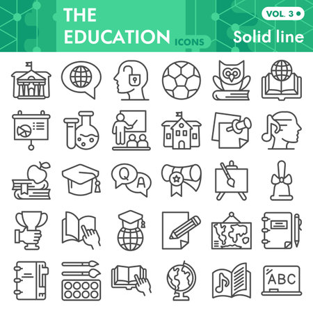 Education line icon set, high level of education symbols collection or sketches. the acquisition of knowledge linear style signs for web and app. Vector graphics isolated on white background.のイラスト素材