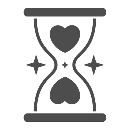 Hourglass with heart solid icon, Valentines Day concept, Sandclock with hearts sign on white background, Time to love icon in glyph style for mobile concept and web design. Vector graphics.のイラスト素材