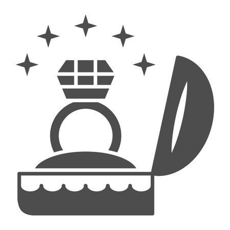 Ring with a diamond solid icon, Valentines Day concept, gift for a loved one sign on white background, wedding or engagement ring icon in glyph style for mobile and web. Vector graphics.のイラスト素材