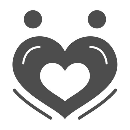 Two lovers form a heart solid icon, Valentines Day concept, romantic relationship sign on white background, two people in love forming heart symbol in glyph style. Vector graphics.のイラスト素材