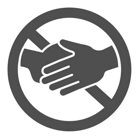 Prohibition of touching hands solid icon,   downturn concept, Handshake Warning sign on white background, Avoid touching hands icon in glyph style for mobile and web. Vector graphics.のイラスト素材