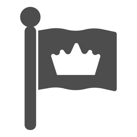 King flag solid icon, fairytale concept, monarch heraldic emblem sign on white background, flag with crown icon in glyph style for mobile concept and web design. Vector graphics.のイラスト素材