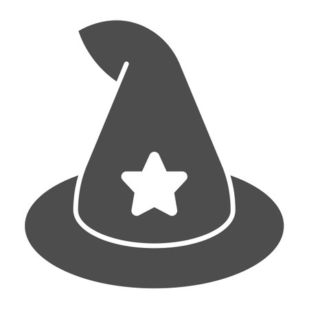 Witch Hat solid icon, fairytale concept, classic wizard hat sign on white background, old-fashioned cap with star icon in glyph style for mobile concept and web design. Vector graphics.のイラスト素材