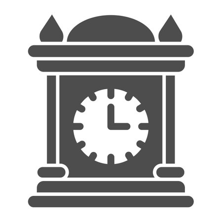 Antique clock solid icon, fairytale concept, vintage desk carriage clock sign on white background, Old wooden watch icon in glyph style for mobile concept and web design. Vector graphics.のイラスト素材