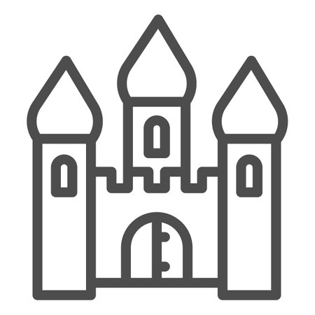 Medieval castle line icon, fairytale concept, Tower ancient building sign on white background, royal castle icon in outline style for mobile concept and web design. Vector graphics.のイラスト素材