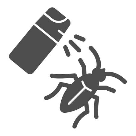 Spray bottle and cockroach solid icon, pest control concept, Insect spray sign on white background, balloon of poison for insects icon in glyph style for mobile and web. Vector graphics.のイラスト素材
