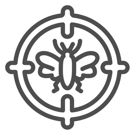 Mosquitoes target line icon, pest control concept, midge in target sign on white background, destroy flying insects icon in outline style for mobile concept and web design. Vector graphics.のイラスト素材