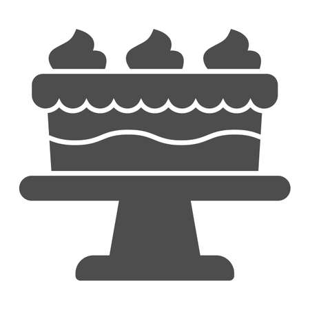 Cake with cream solid icon, Thanksgiving Day concept, sweet holiday biscuit sign on white background, Birthday cake icon in glyph style for mobile concept and web design. Vector graphics.のイラスト素材