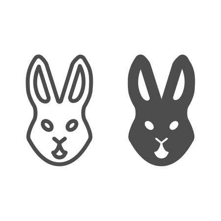 Rabbit head line and solid icon, domestic animals concept, bunny face sign on white background, Hare head silhouette icon in outline style for mobile concept and web design. Vector graphics.のイラスト素材