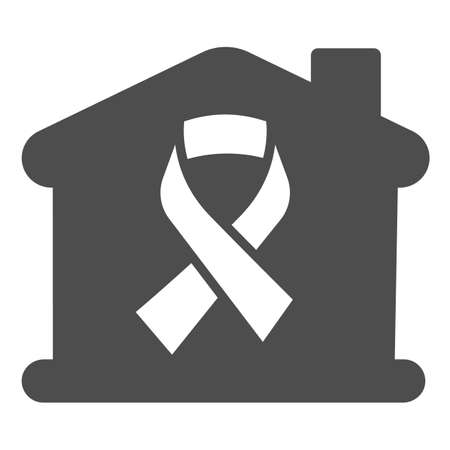 Home with cancer tape solid icon, World cancer day concept, Family Health care and insurance sign on white background, Building and cancer ribbon icon in glyph style. Vector graphics.のイラスト素材