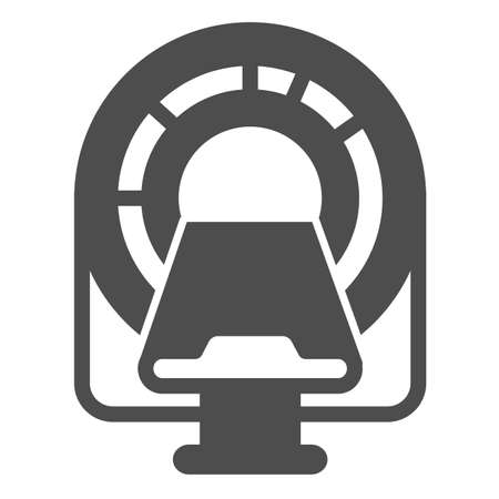 Machine for magnetic resonance tomography with bed solid icon, World cancer day concept, Mri scanner bed sign on white background, Medical diagnosis equipment icon in glyph style. Vector.のイラスト素材