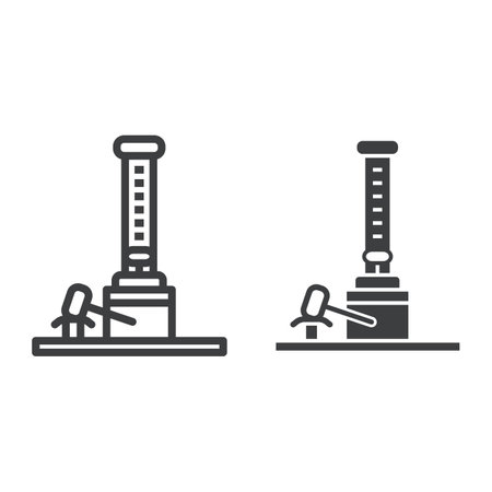 Hammer ride line and solid icon, The rides concept, Entertaining attraction strength hammer sign on white background, Amusement facilities hammer icon in outline style for mobile. Vector graphics.のイラスト素材
