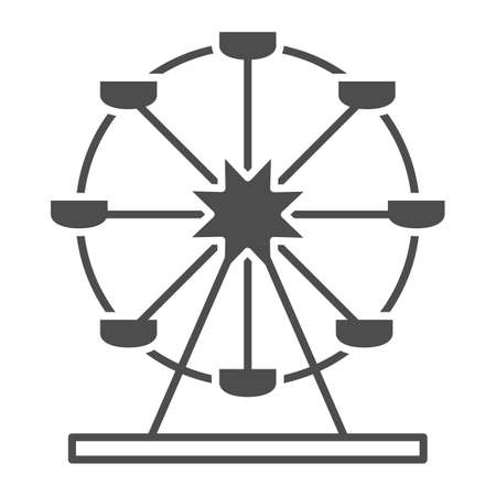 Attraction Ferris wheel solid icon, The rides concept, Entertainment Round Attraction sign on white background, Ferris Wheel icon in glyph style for mobile and web design. Vector graphics.のイラスト素材