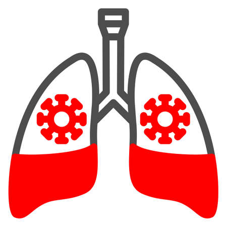 Pneumonia with coronavirus in lungs line icon, Human diseases concept, sick lungs sign on white background, Pneumonia icon in outline style for mobile concept, web design. Vector graphics.のイラスト素材