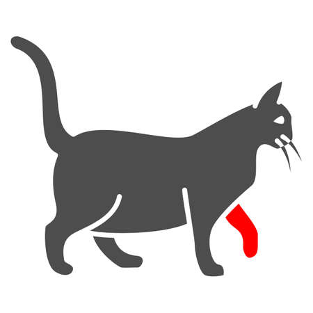 Sick paw in cat solid icon, Diseases of pets concept, cat paw with bandage sign on white background, Sick kitten icon in glyph style for mobile concept and web design. Vector graphics.のイラスト素材