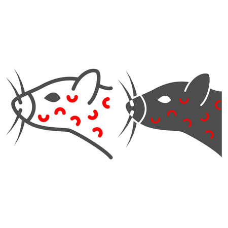 Smallpox in domestic rat line and solid icon, Diseases of pets concept, rodent with red acne sign on white background, Smallpox in rat icon in outline style for mobile and web design. Vector graphics.のイラスト素材