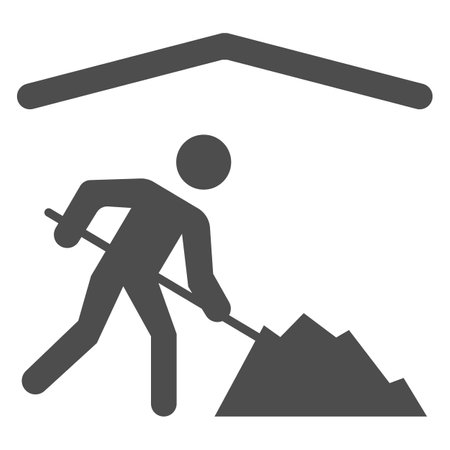 Man work under roof solid icon, Safety engineering concept, Working under canopy sign on white background, under construction icon in glyph style for mobile and web design. Vector graphics.のイラスト素材