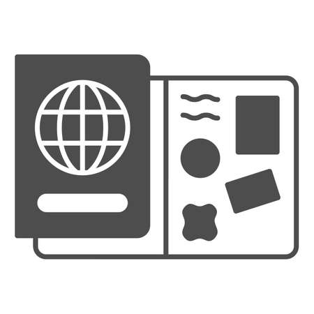 Passport with visas solid icon, airlines concept, passport with visas vector sign on white background, passport with visas glyph style for mobile concept and web design. Vector graphics.のイラスト素材