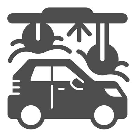 Process of washing car in tunnel car wash solid icon, car washing concept, Automatic vehicle wash service sign on white background, Carwash tunnel system icon glyph style. Vector graphics.のイラスト素材