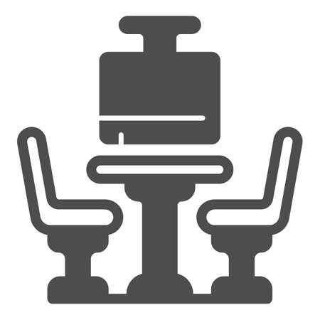 Bowling table with chairs solid icon, bowling concept, Bowling cafe interior sign on white background, Team seat icon in glyph style for mobile concept and web design. Vector graphics.のイラスト素材