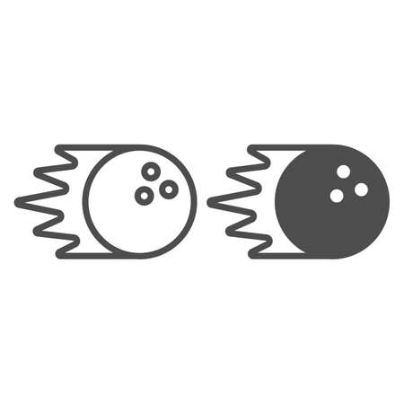 Bowling ball rolling at speed line and solid icon, bowling concept, bowling sport sign on white background, Rolling sphere icon in outline style for mobile concept and web design. Vector graphics.のイラスト素材