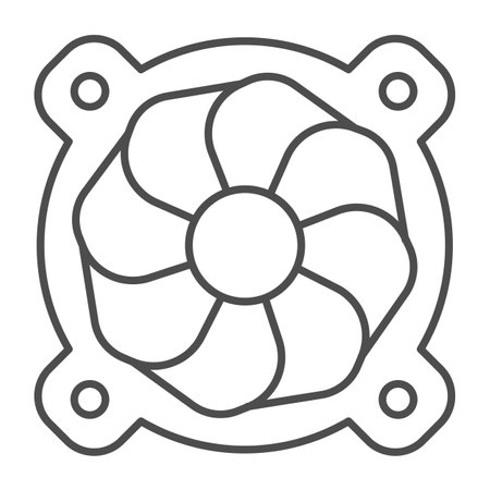 Cooler, fan thin line icon, pcrepair concept, cooler, fan vector sign on white background, cooler, fan outline style for mobile concept and web design. Vector graphics.のイラスト素材