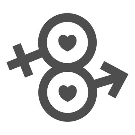 Eight from male and female sign solid icon, 8 March concept, infinity eight-shaped symbol of male and female sign on white background, Sexual Equality icon in glyph style. Vector graphics.のイラスト素材