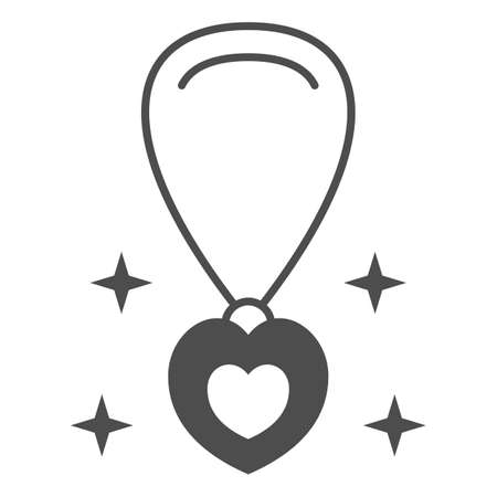 Pendant in shape of heart on chain solid icon, 8 March concept, chain with jewelry accessory sign on white background, Heart shaped pendant icon in glyph style. Vector graphics.のイラスト素材