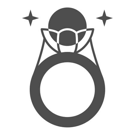 Ring with pearls solid icon, 8 March concept, beautiful expensive ring sign on white background, Pearl gemstone ring icon in glyph style for mobile concept and web design. Vector graphics.のイラスト素材